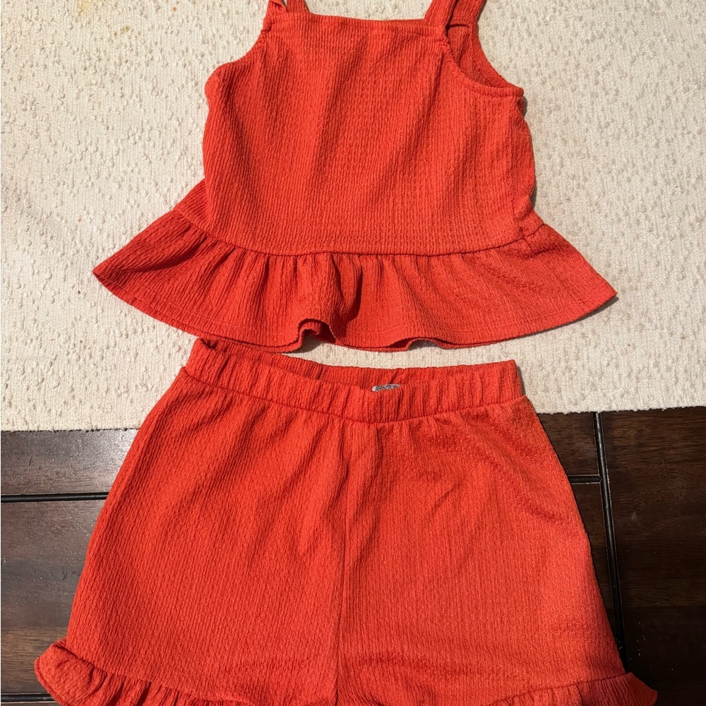 Kids Orange Ruffle Top and Shorts Set